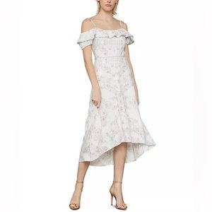 BCBG Maxazria Printed off the Shoulders Midi Dress